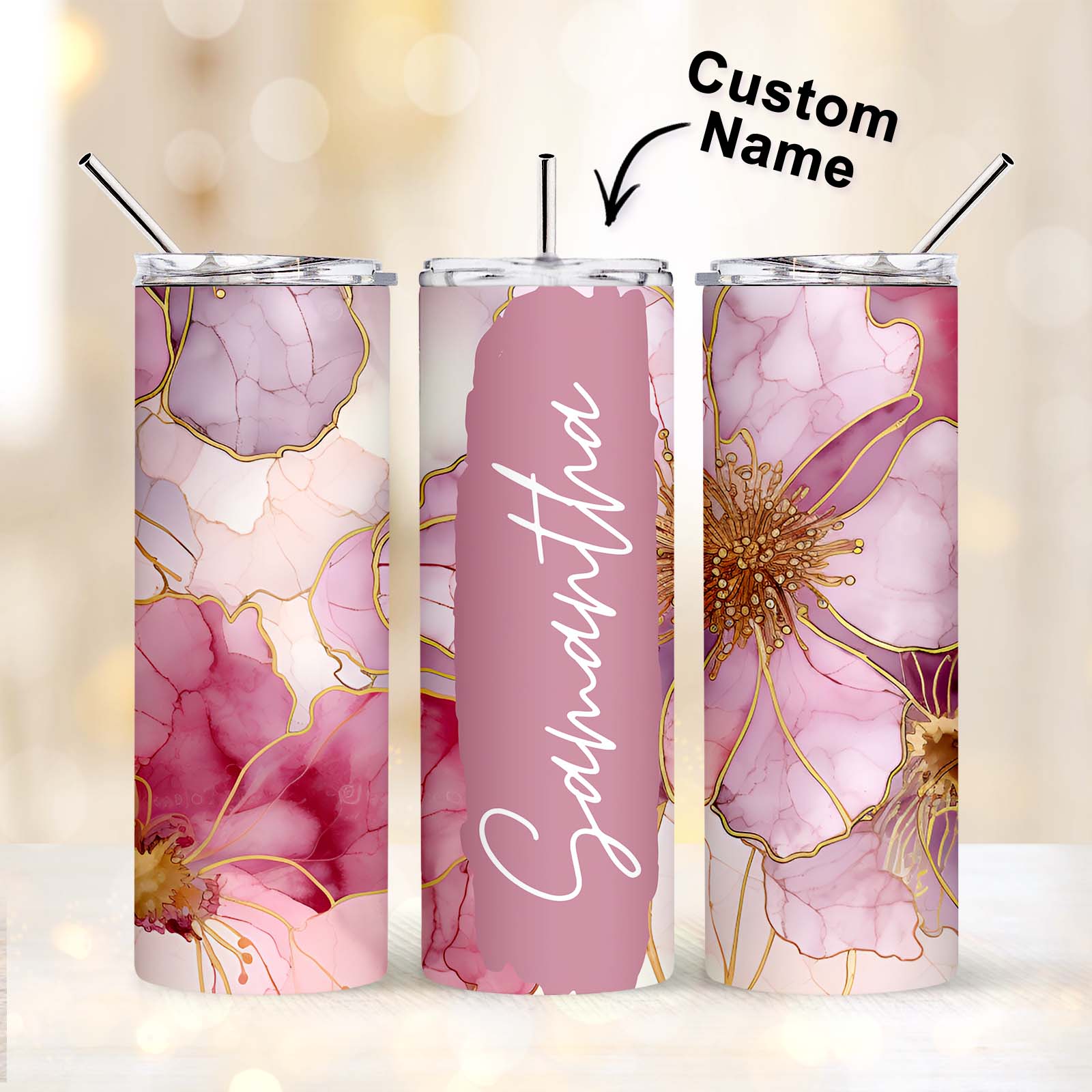 Personalized Name Floral Tumbler Creative Summer Gift for Her