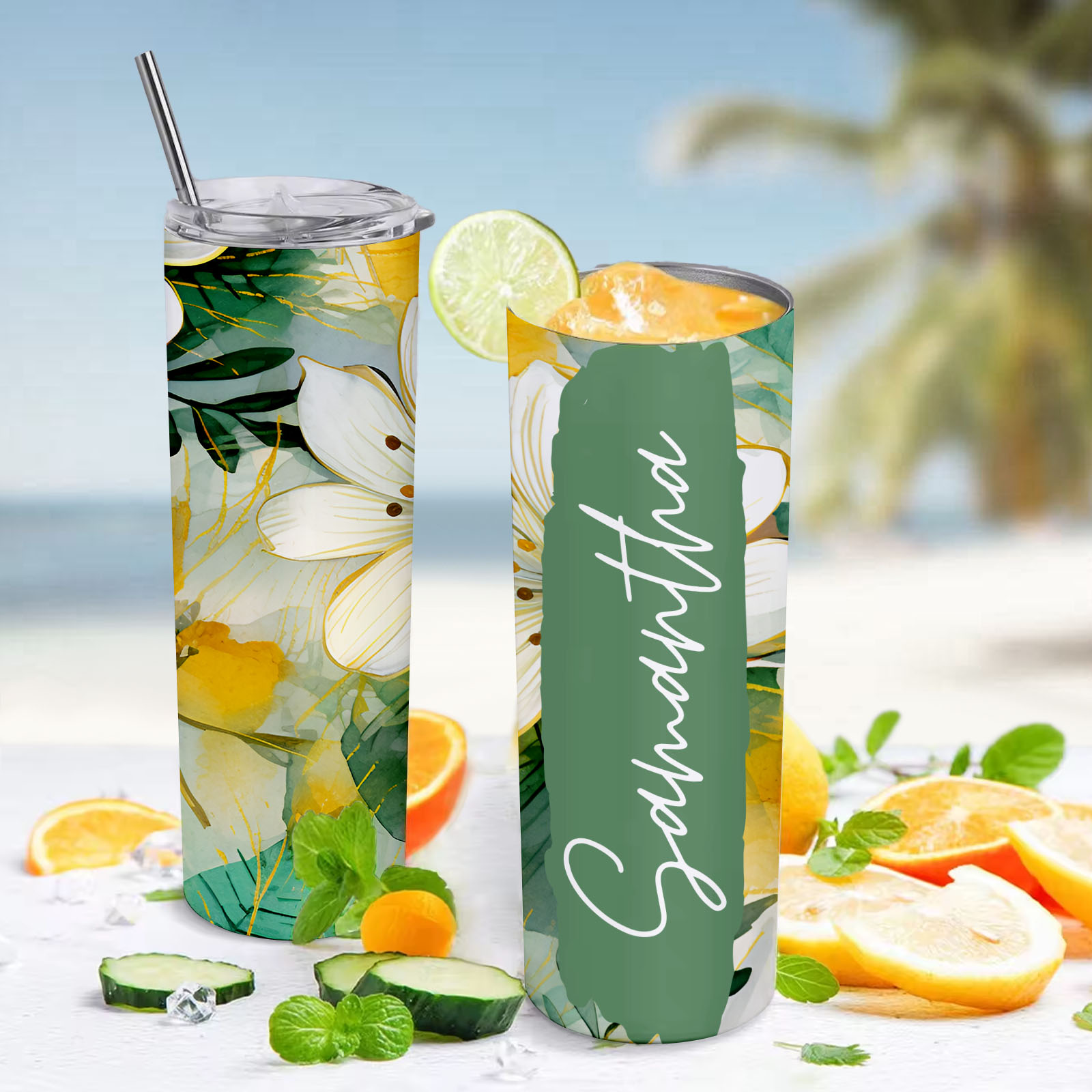 Personalized Text Floral Tumbler Summer Skinny Sublimation Seamless Gift