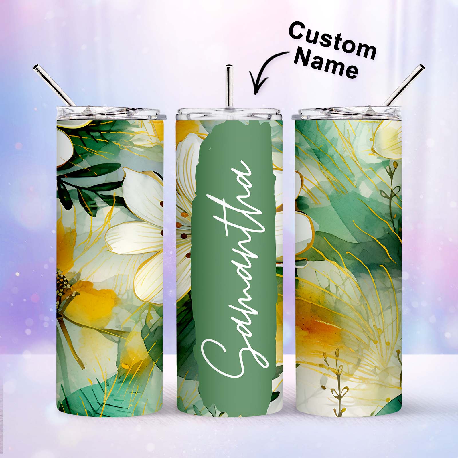 Personalized Text Floral Tumbler Summer Skinny Sublimation Seamless Gift