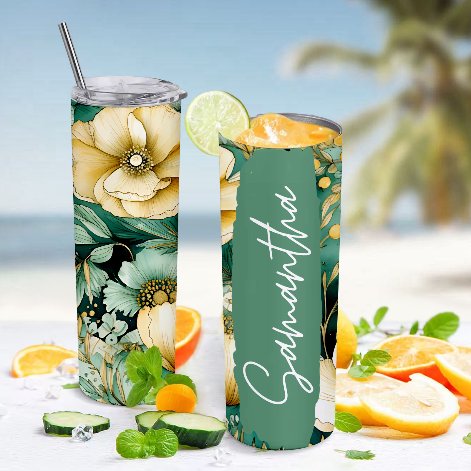 Custom Name Floral Tumbler Custom Beautiful Water Cup Girl Gift