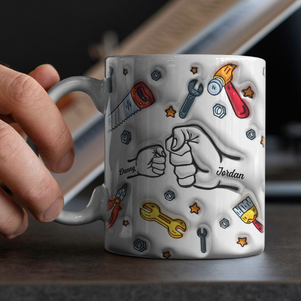Father's Day Gifts Personalized Names Custom 3D Inflated Effect Printed Mug 1-6 Kids - MyPhotoBoxerUk