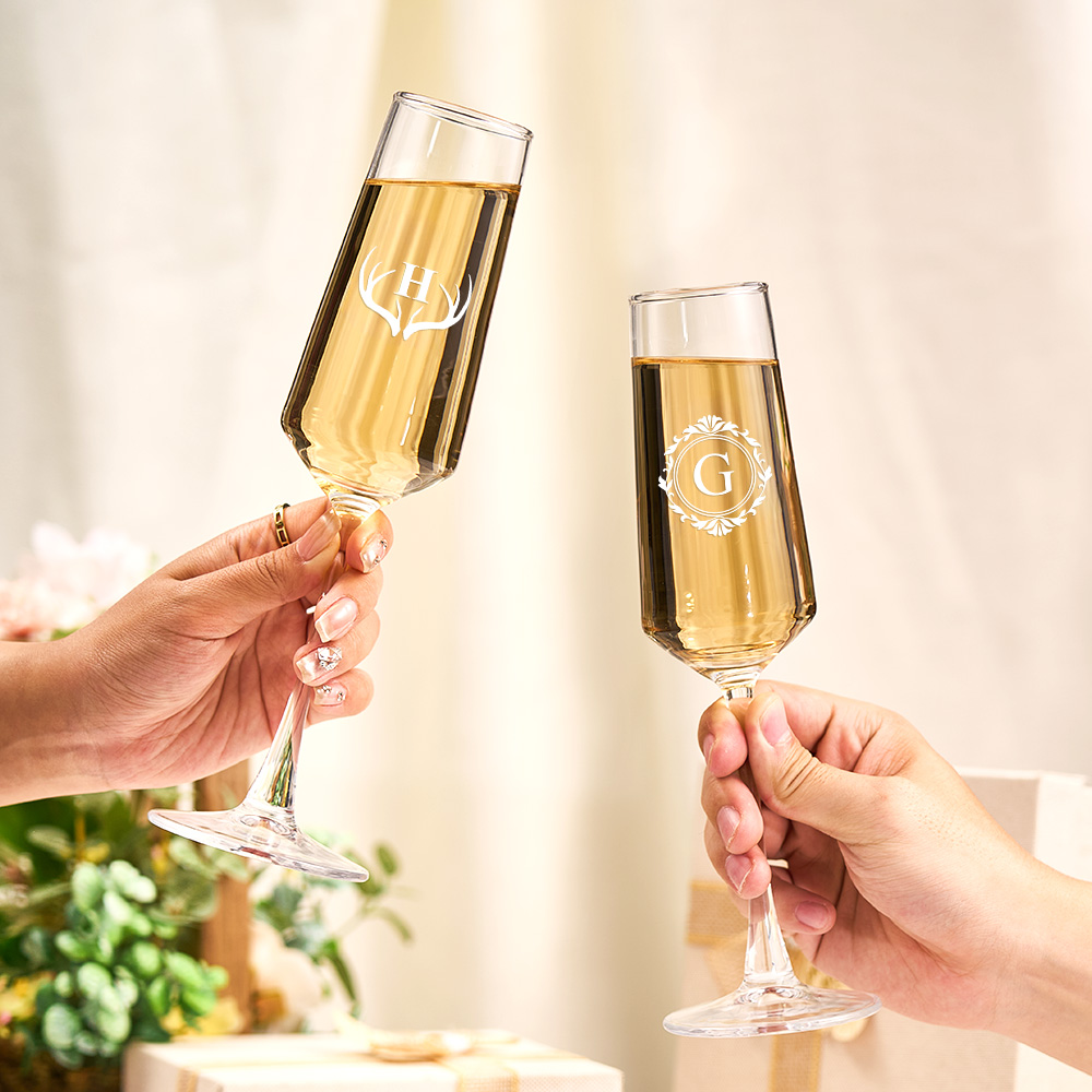 Engraved Champagne Glasses, Personalized Wedding Glasses, Toasting Glasses, Bridesmaid and Groomsman Glasses, Wedding Party Favors