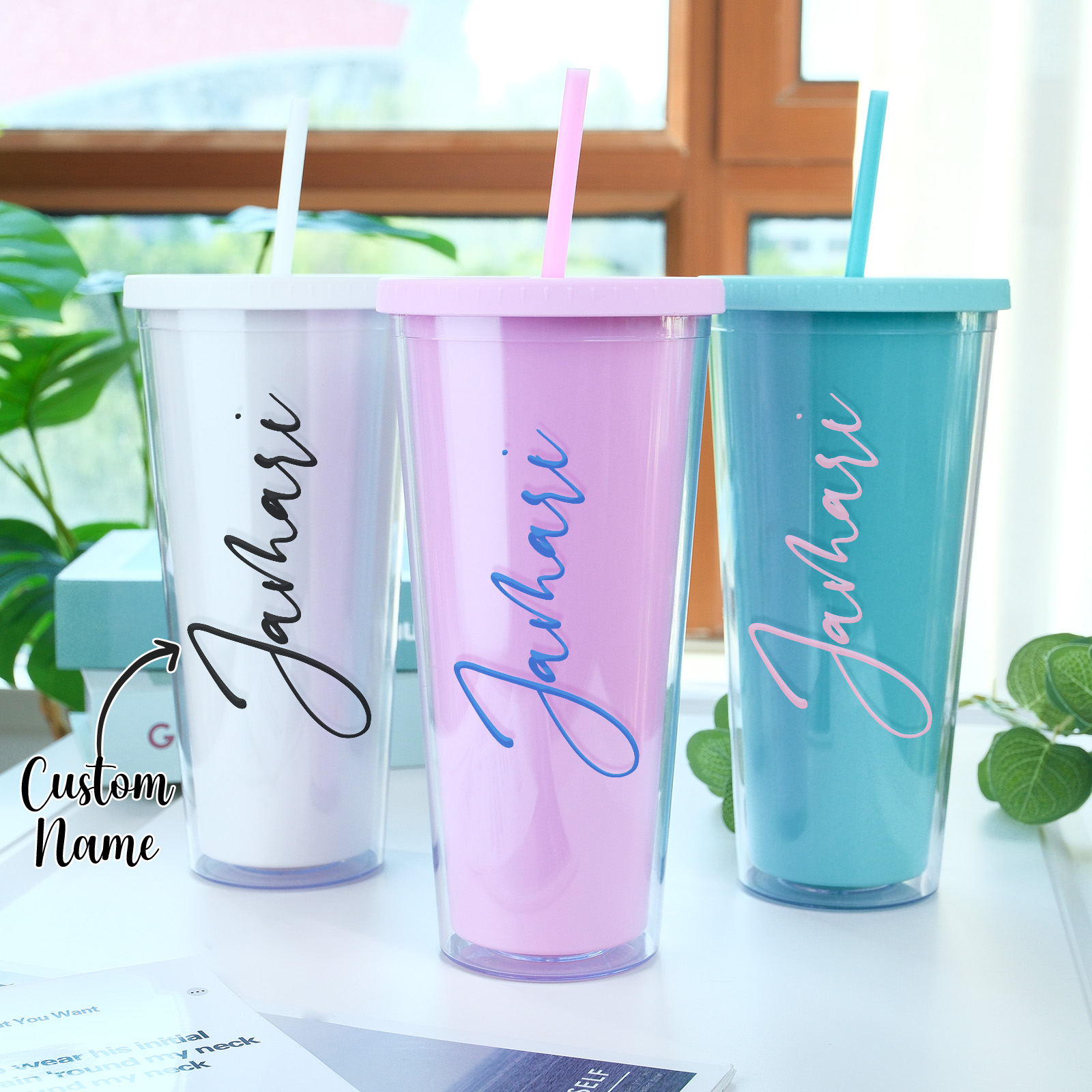 Personalized Tumbler with Straw, Bridesmaid Gift, Custom Tumbler, Acrylic Tumbler, Bridesmaid Proposal, Personalized Gift