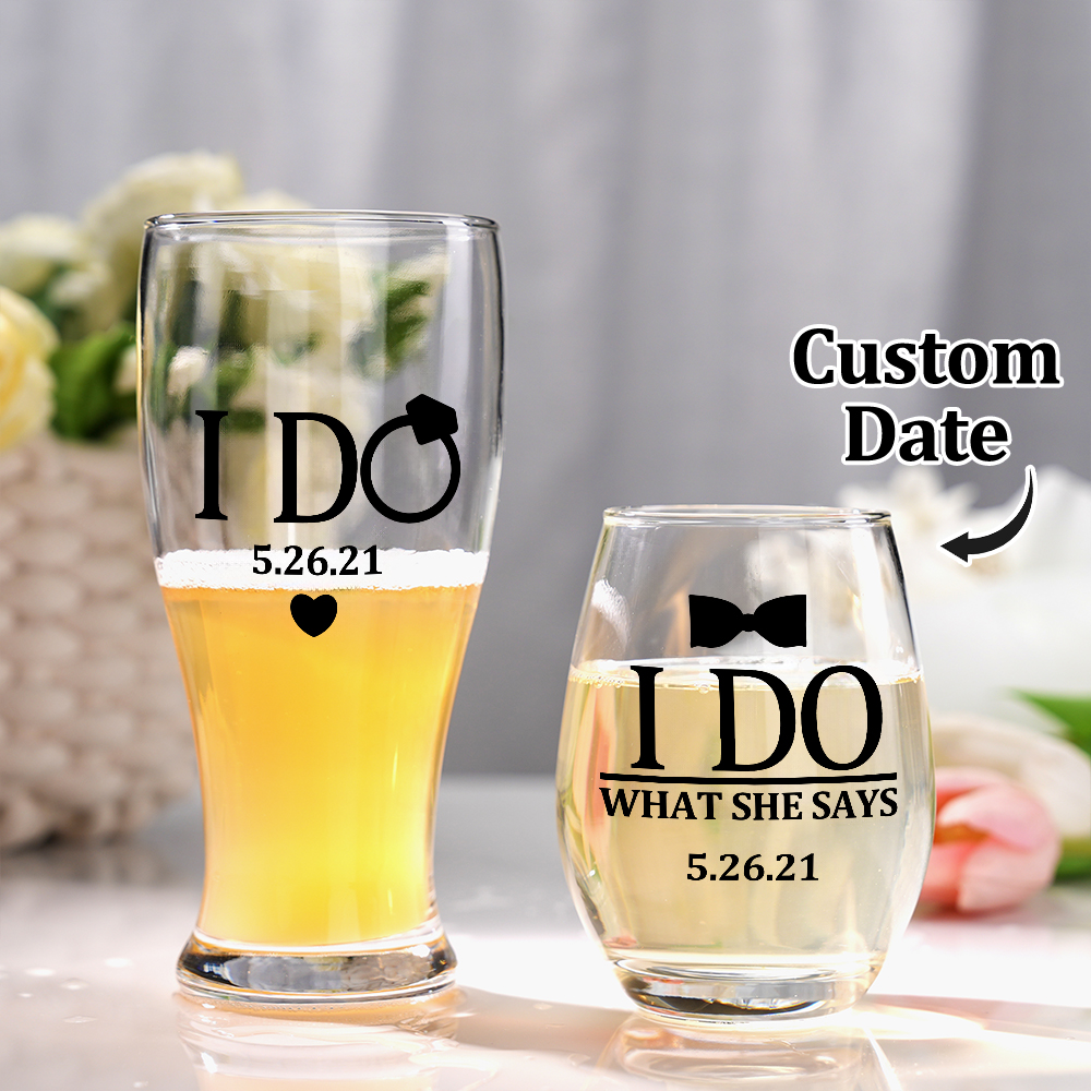 Personalized Wedding Gift for Couple, Bride and Groom Gift, I do and I do what she says gift set for just married couple, Funny Wedding Gift