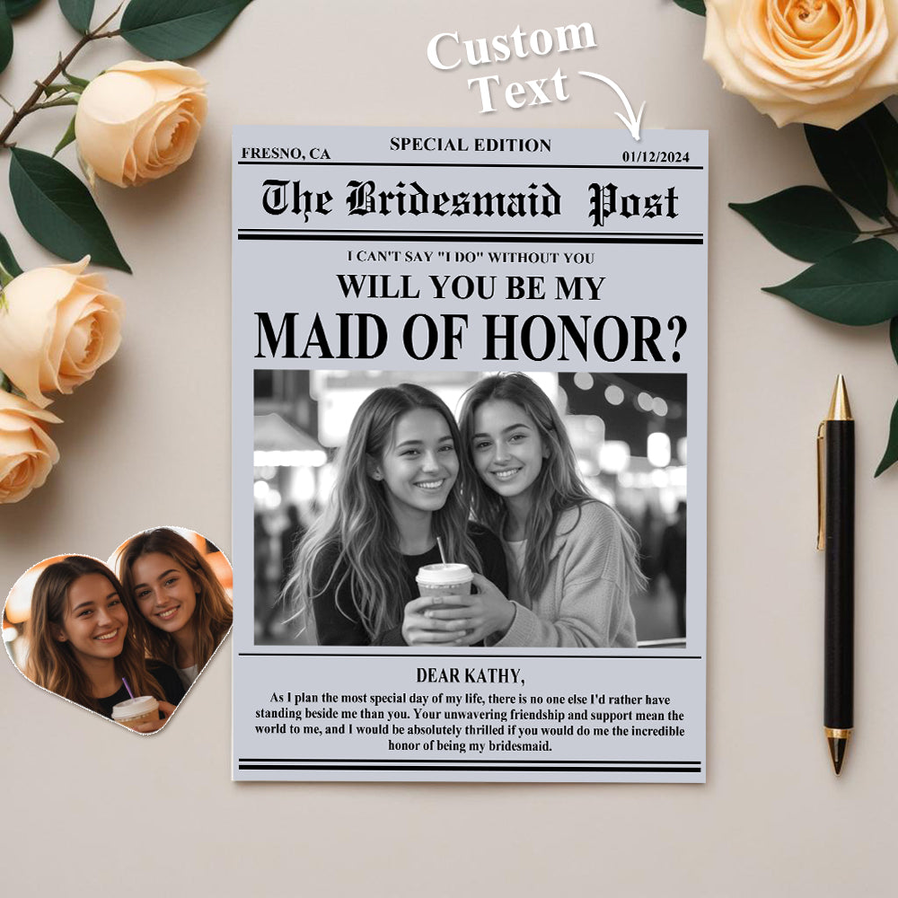 Personalized Bridesmaid Proposal Newspaper Card Maid of Honor Proposal Card -