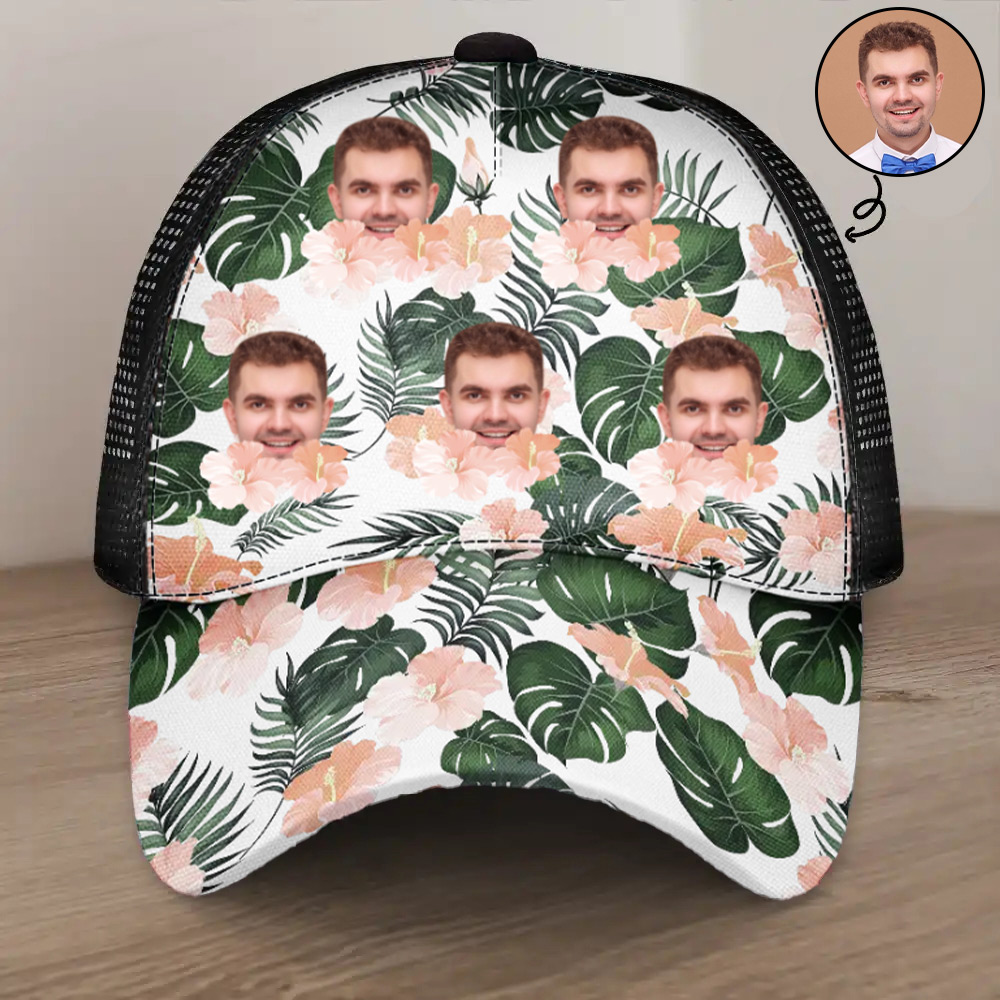 Custom Photo Beach Summer Tropical Fun Face Vacation Vibe - Personalized Mesh-back Casual Cap