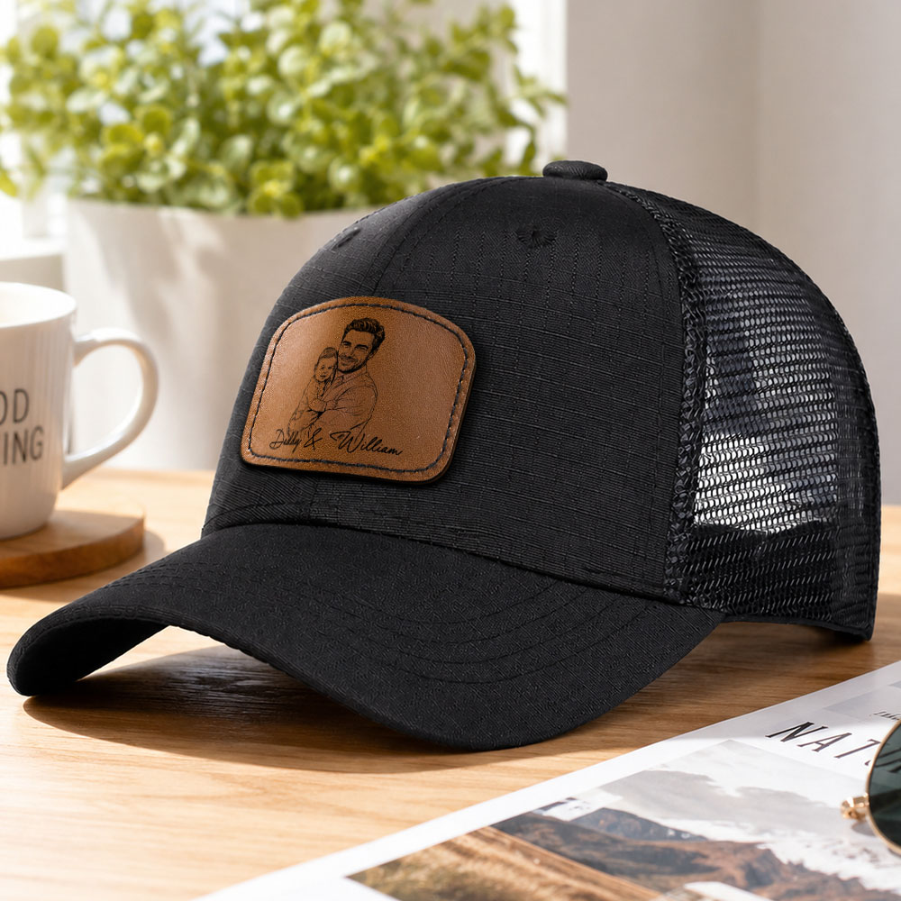 Father's Day Gifts, Custom Photo Sketch Line Art Father's Day Gift For Dad, Husband - Personalized Cap - 
