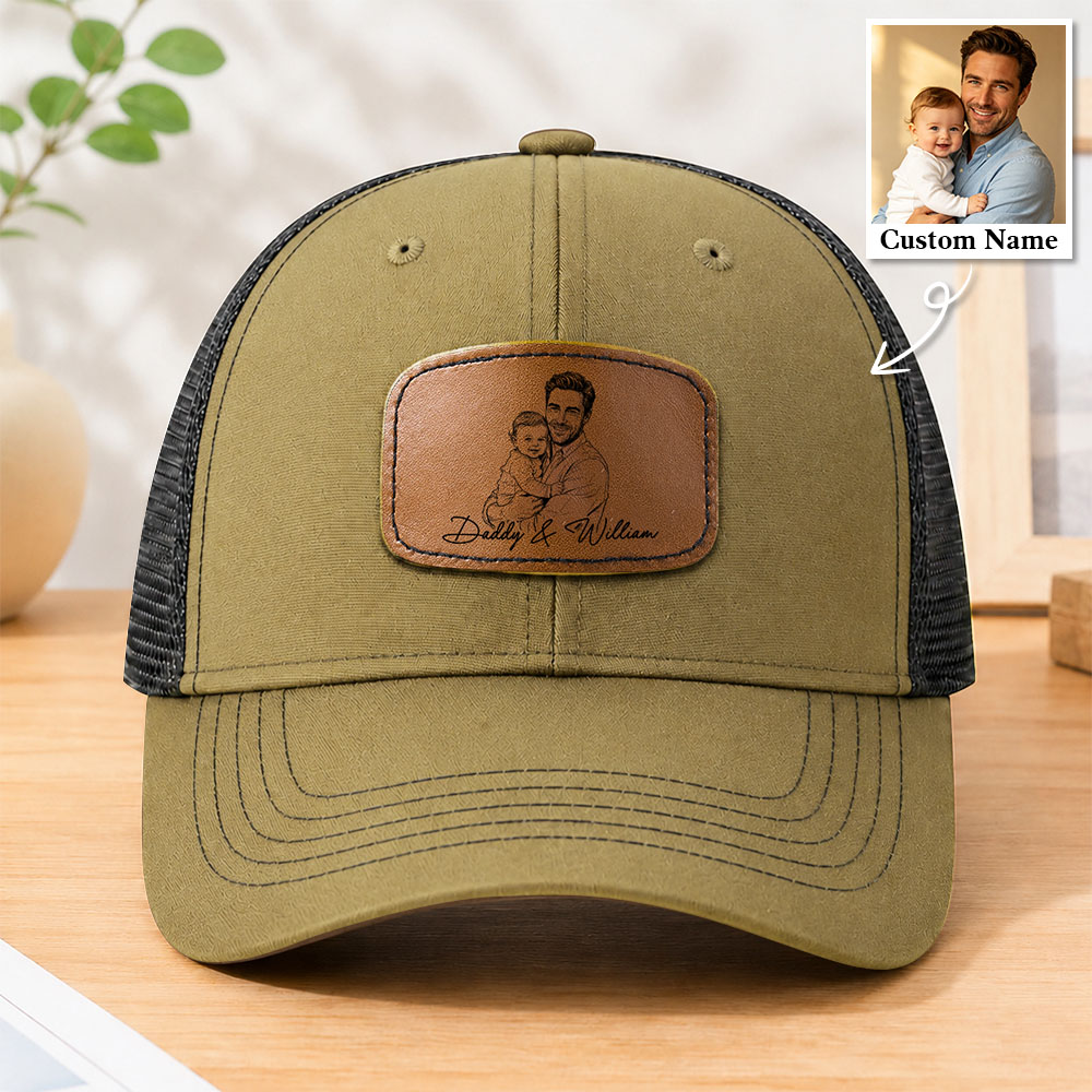 Father's Day Gifts, Custom Photo Sketch Line Art Father's Day Gift For Dad, Husband - Personalized Cap - 