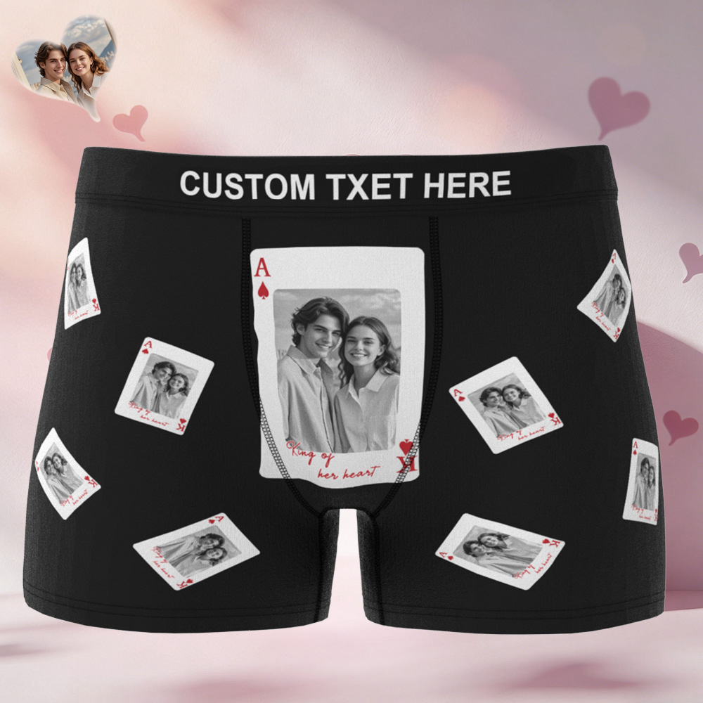 Valentine's Gifts Custom Photo Men's Underwear Personalized King Queen Boxer Briefs