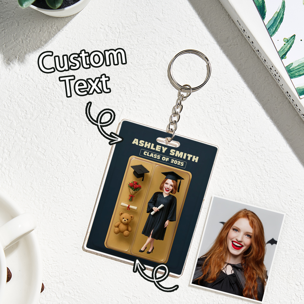 Custom 3D Effect Action Figure Pack Packaging Toy Box Style Art Gift Personalized Acrylic Keychain Gift for Graduates