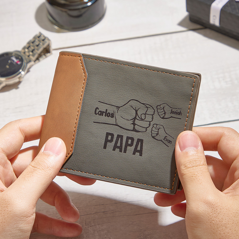 To my Dad - Fists Wallet 3 Personalized First Names with Classic Photo Men's Coin Purse Card