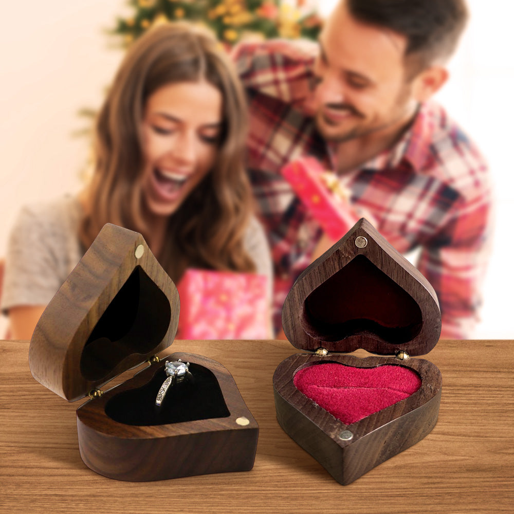 Personalized Wooden Ring Box Heart Shape Engagement Ring Box Anniversary Gift
