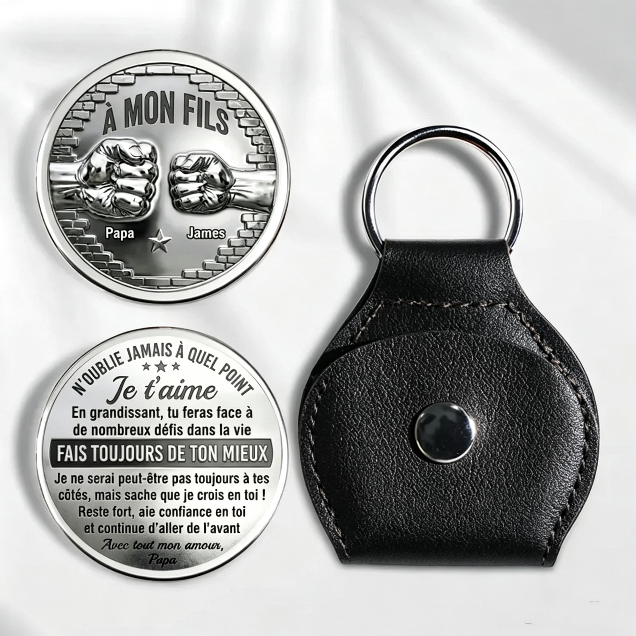 Custom Pocket Hug To My Son I Believe In You 2D Printed Personalized Keychain in French