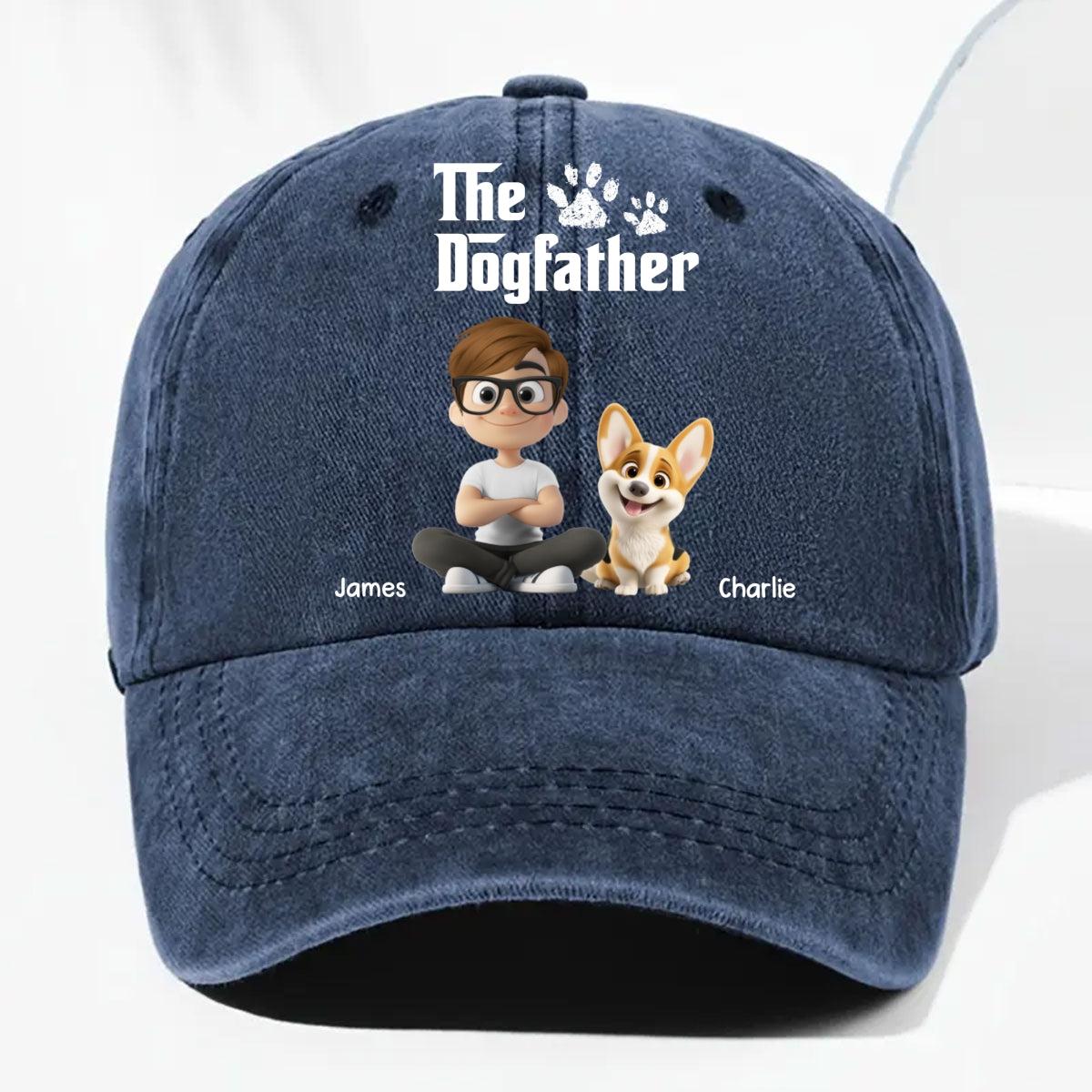 Cool Dog Father - Personalized Custom Vintage Washed Denim Cap - 