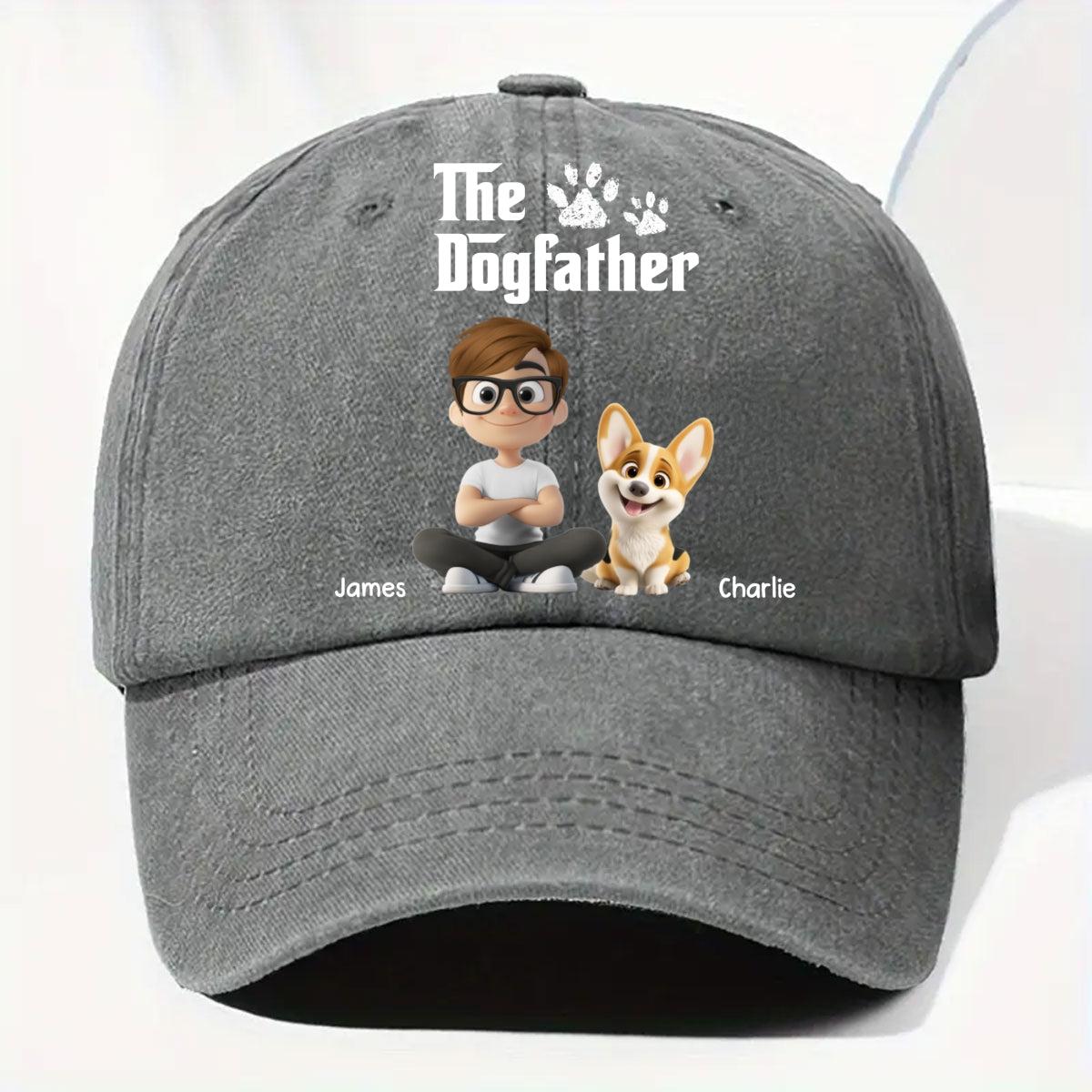 Cool Dog Father - Personalized Custom Vintage Washed Denim Cap - 