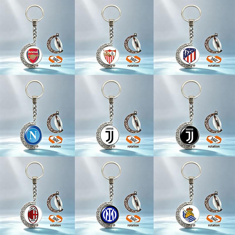 360° Rotating Football Club Keychain Gift for Fans – Premium Metal Key Ring with Engraved Crest Design