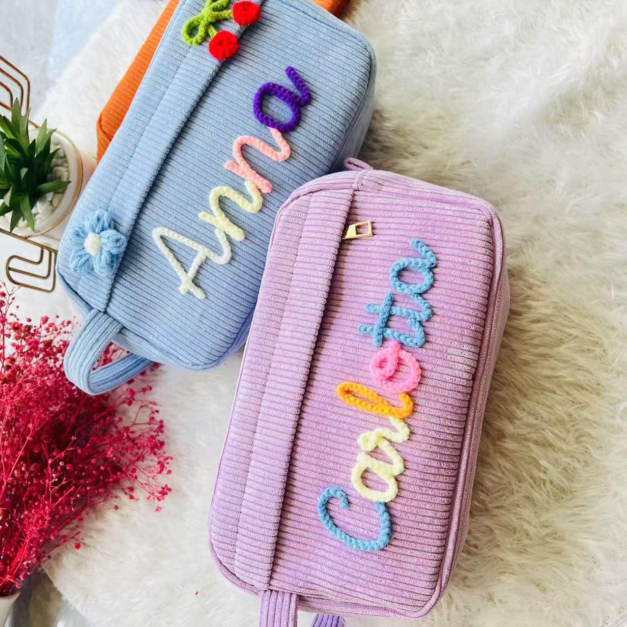 Handmade Embroidered Personalized Name Makeup Bag & Coin Purse