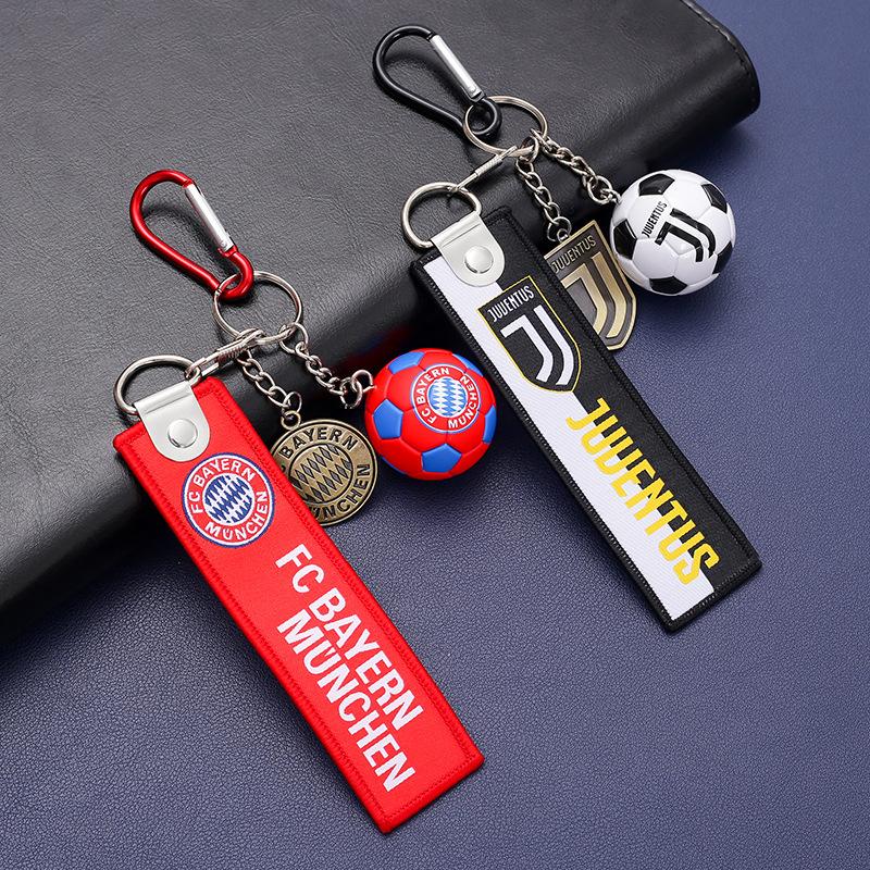 Soccer Team Keychain Set – Mini Football Pendant + Woven Strap for Fans, Gift for Birthday, Christmas, Father's Day