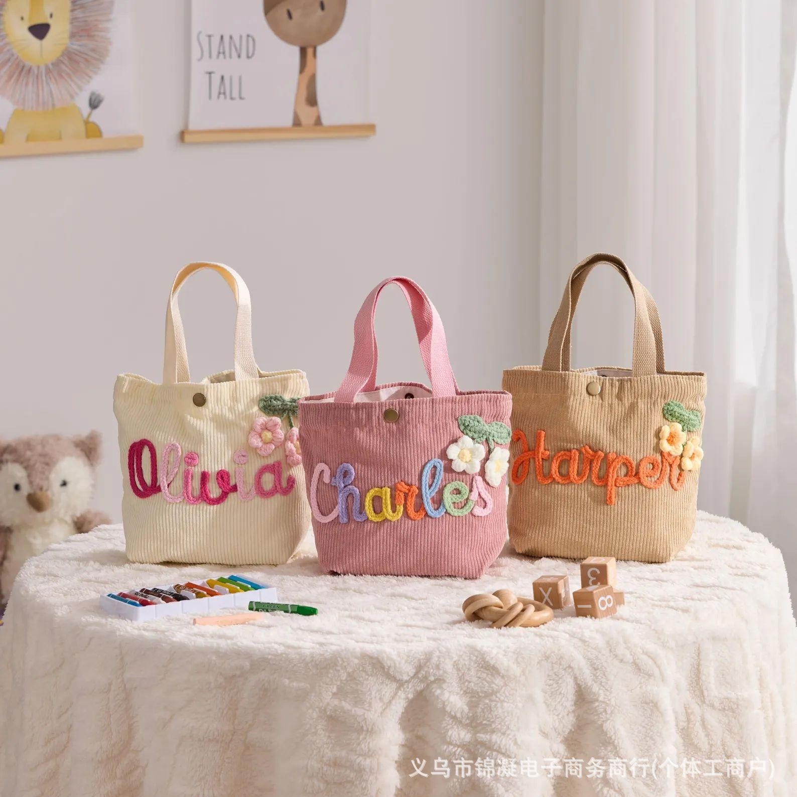 Chunky Yarn Name Personalized Canvas Tote Bag Minimalist Style, Double-Sided Print, Large Capacity for Women