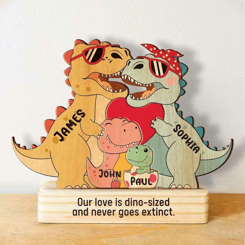 Personalized Wooden Dinosaur Family Puzzle – Custom Pine Blocks with 2–4 Names
