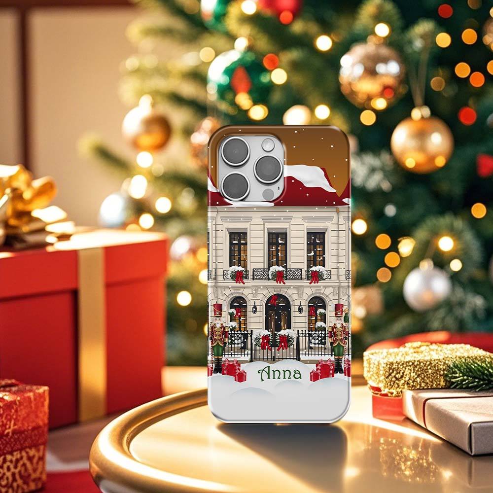 Custom Name Christmas Town Phone Case for iPhone 16 15 14 13 12 11 Samsung Galaxy S24 S23 S22 Pixel 9 xmas MagSafe case, house personalised