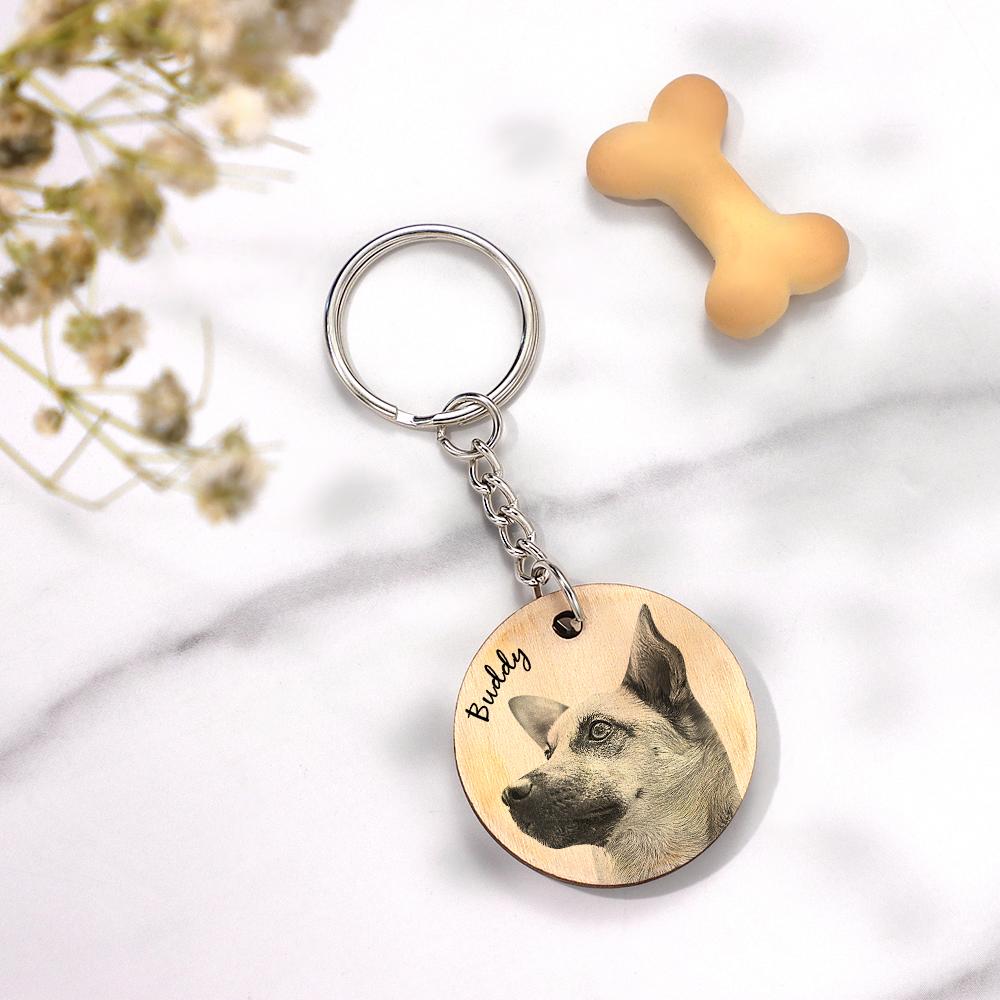 Custom Wooden Keychain Personalized Pet Photo Engraved Keychain Gift