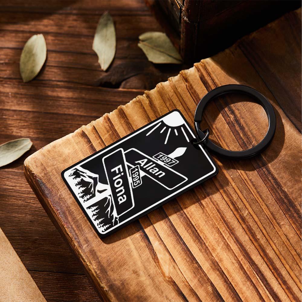 Custom Name Text Street Sign Keychain Personalized Intersection of Love Anniversary Gift For Couples -