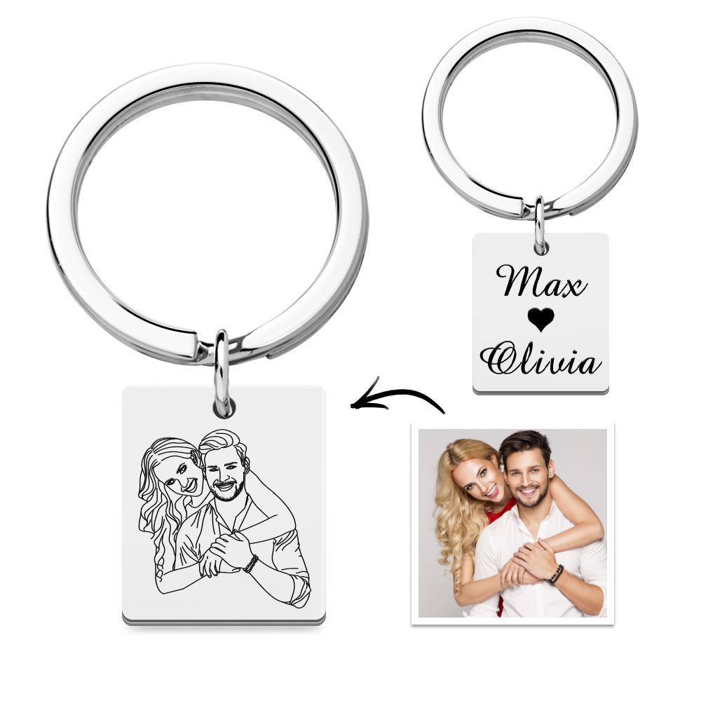 Custom Line Photo Keychain with Name for Couple Valentine's Gift