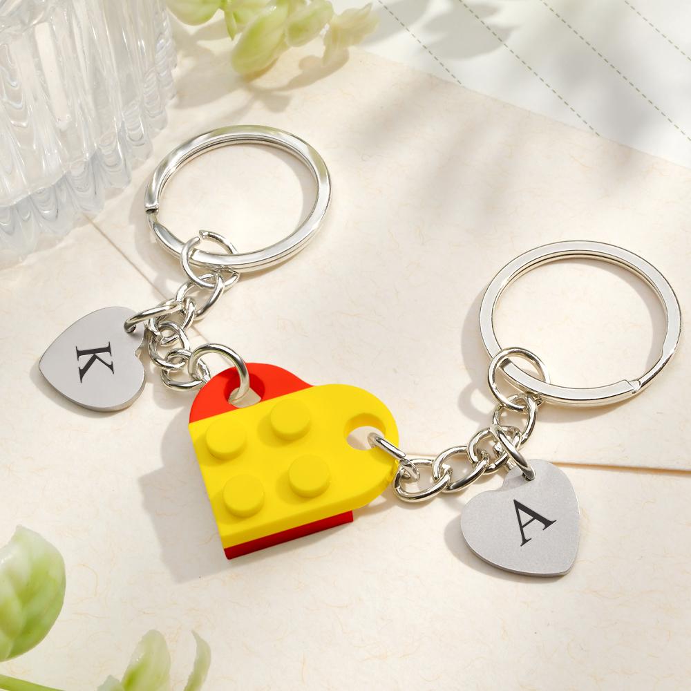 Custom Heart Keychain Set Personalized Initials Matching keychains Valentine's Day Gift Best Friends Gift -