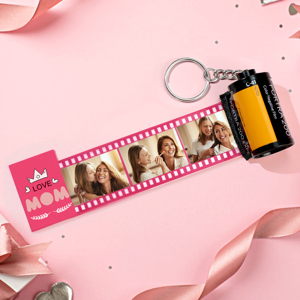 Custom Multiple Photos Film Roll Keychain Heartwarming Camera Keychain Gift For Mom