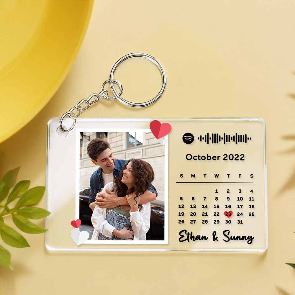 Custom Love Photo Calendar Keychain Acrylic Spotify Song Keychain Anniversary Gift For Couples