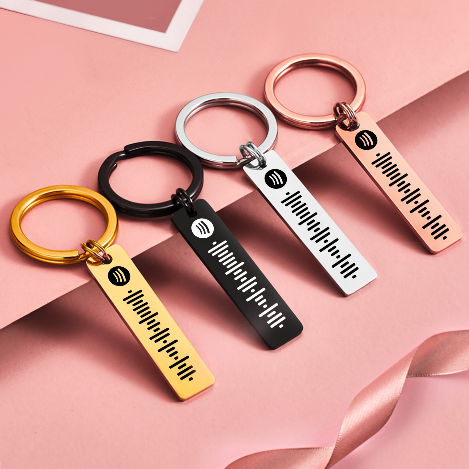 Custom Scannable Spotify Code Music Song Keychain Stainless Steel Keyring