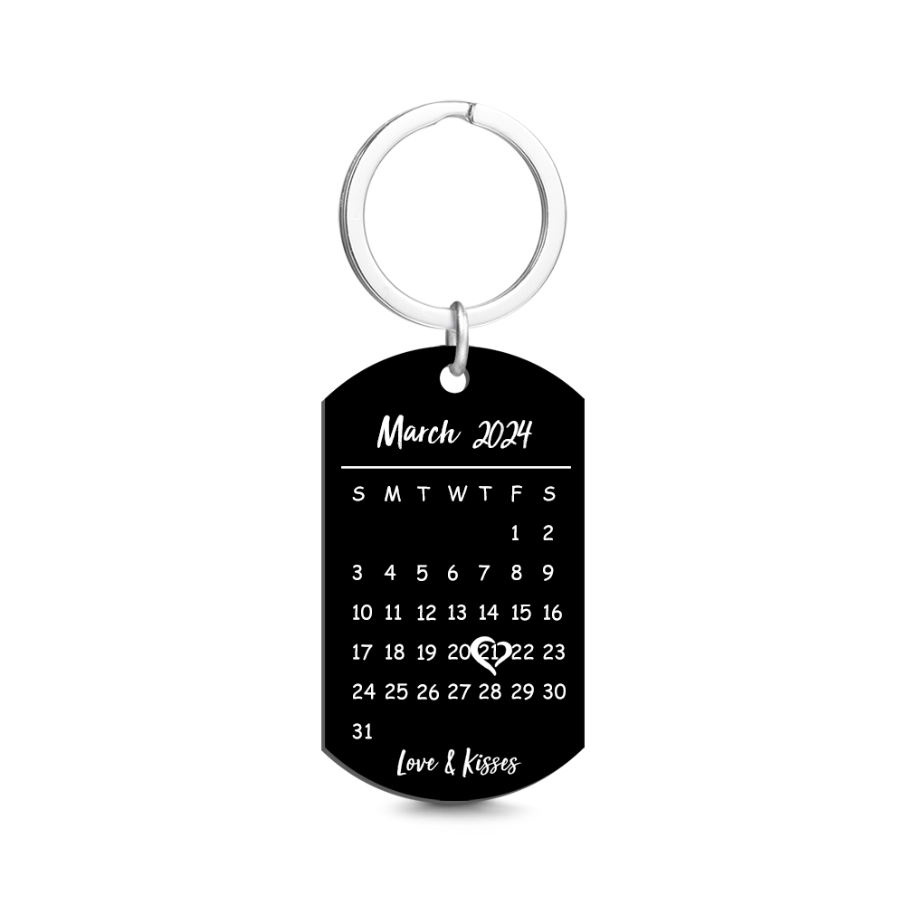 Anniversary Calendar Keychain Custom Photo and Date Tag Keyring Stainless Steel Gifts for Him