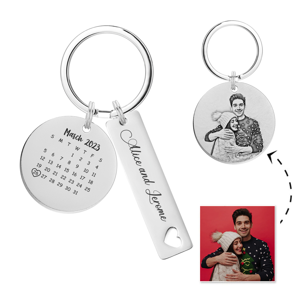 Custom Photo Calendar Keychain Personalized Save The Date Keychain Gift for Lover Christmas Gift