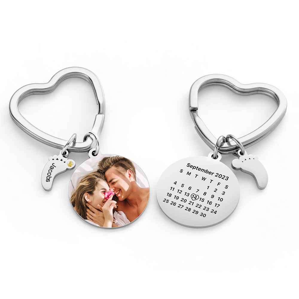 Custom Photo Calendar Keychain with Baby Feet Charm Personalized Calendar  the Perfect Heartfelt Gift