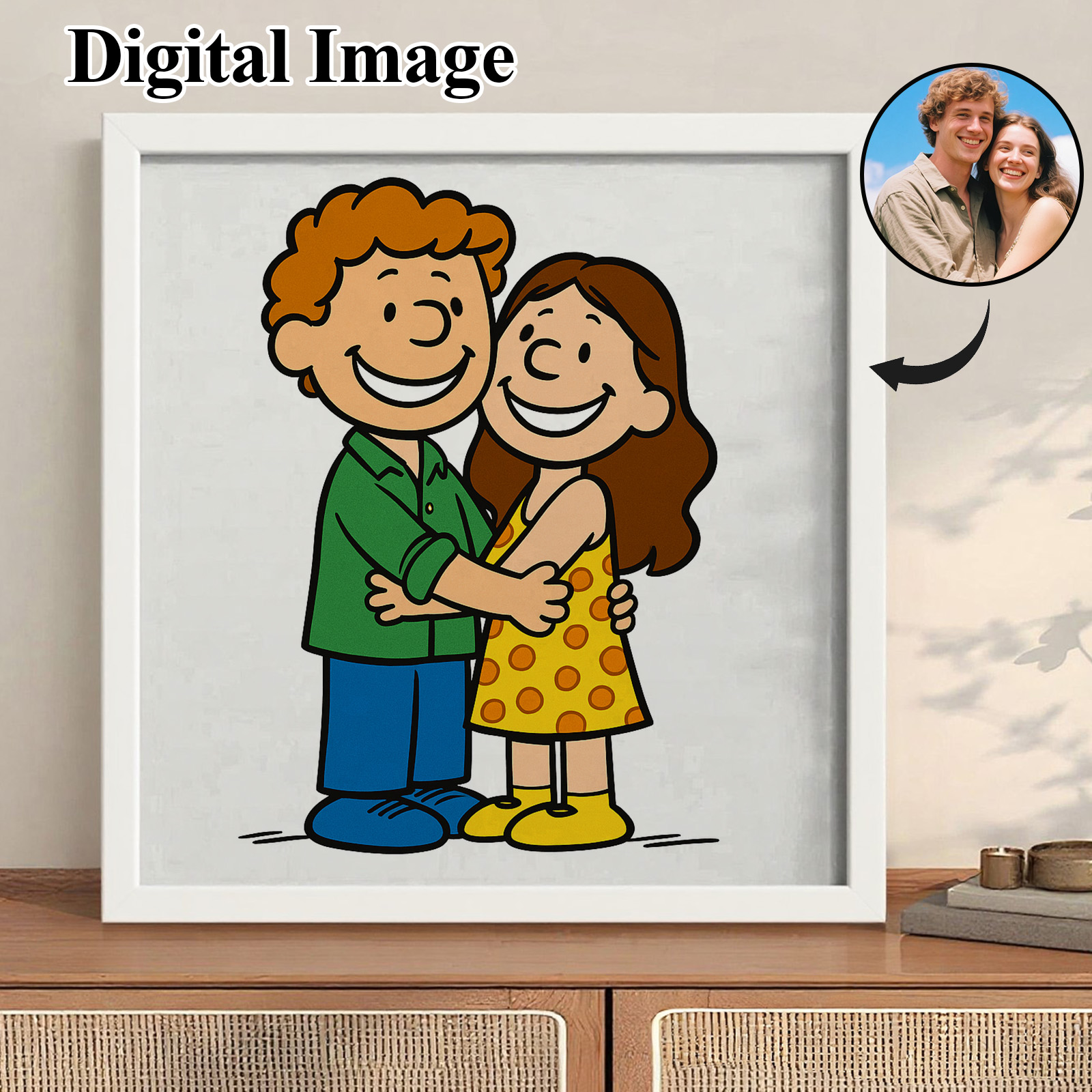 Custom Peanuts Style Portrait From Photo ,Custom Cartoon Couple or Family Drawing , Personalized Digital Image, Minimalist Cartoon Portrait