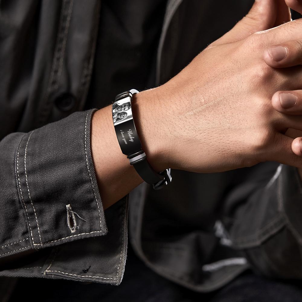 Custom Photo Engraved Bracelet Memorial Men's Gifts
