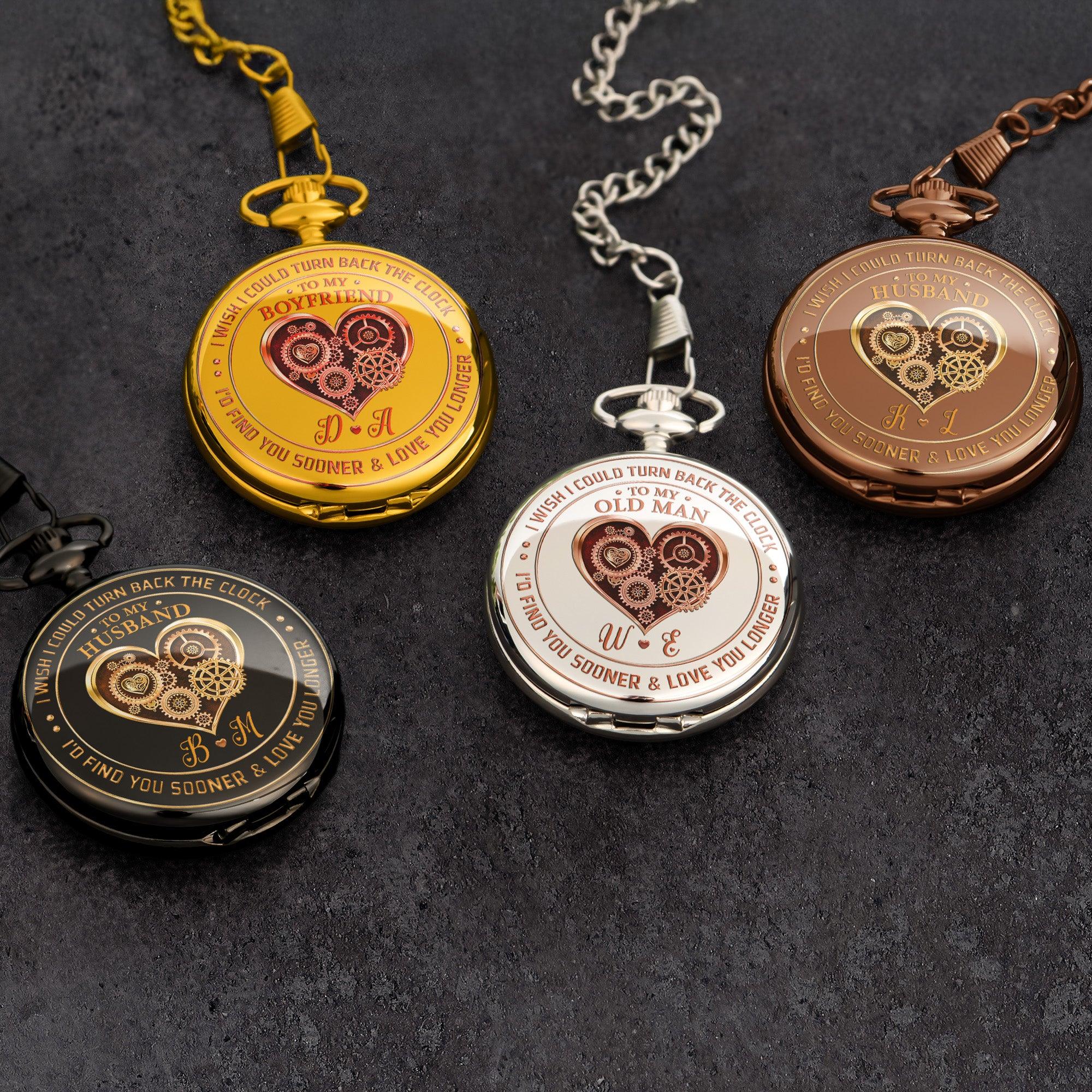To My Husband I Wish I Could Turn Back The Clock Gift For Him - Personalized Pocket Watch - 
