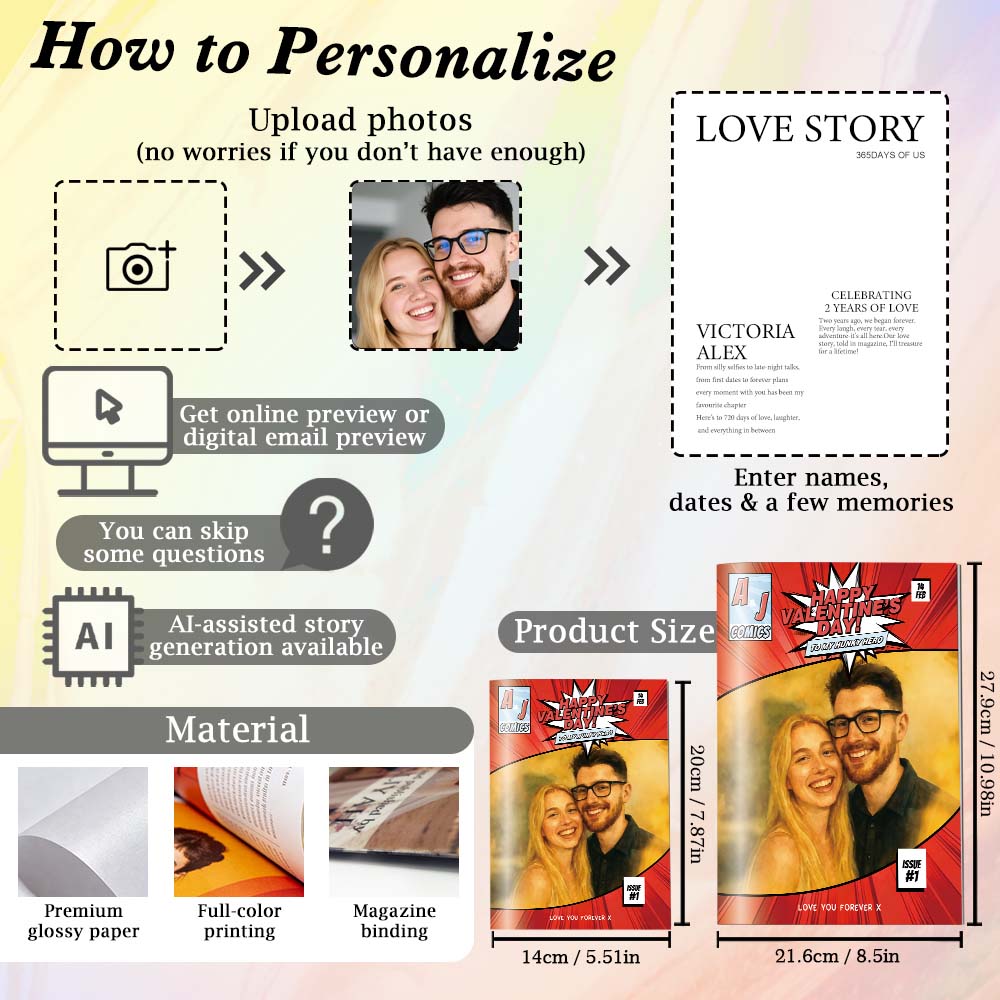 Personalised Valentine's Day Comic Book | Valentine's Day Boyfriend Gift | Valentine's Day Gift for Her | Unique Valentine's Day Gift - 