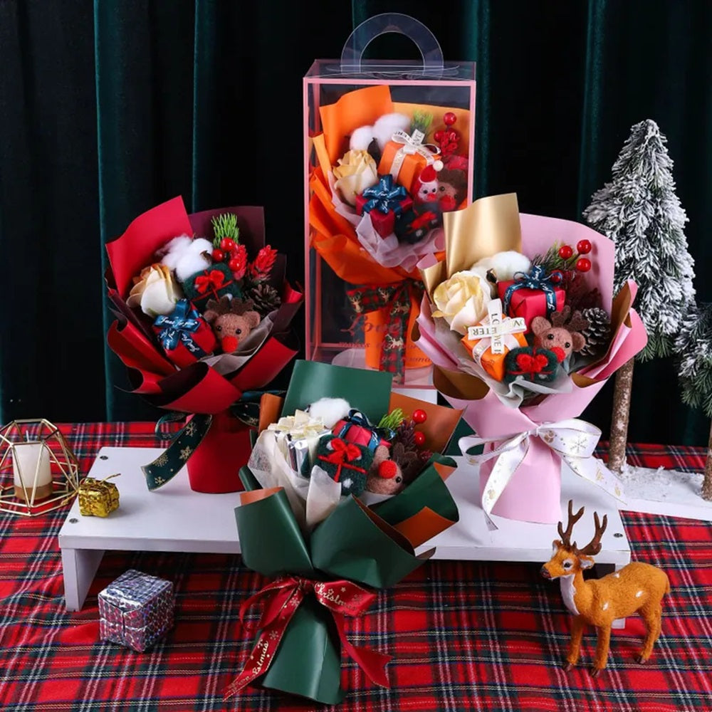 Christmas Plush Doll Bear Bouquet Romantic Toy Soap Flower Christmas Day Gift
