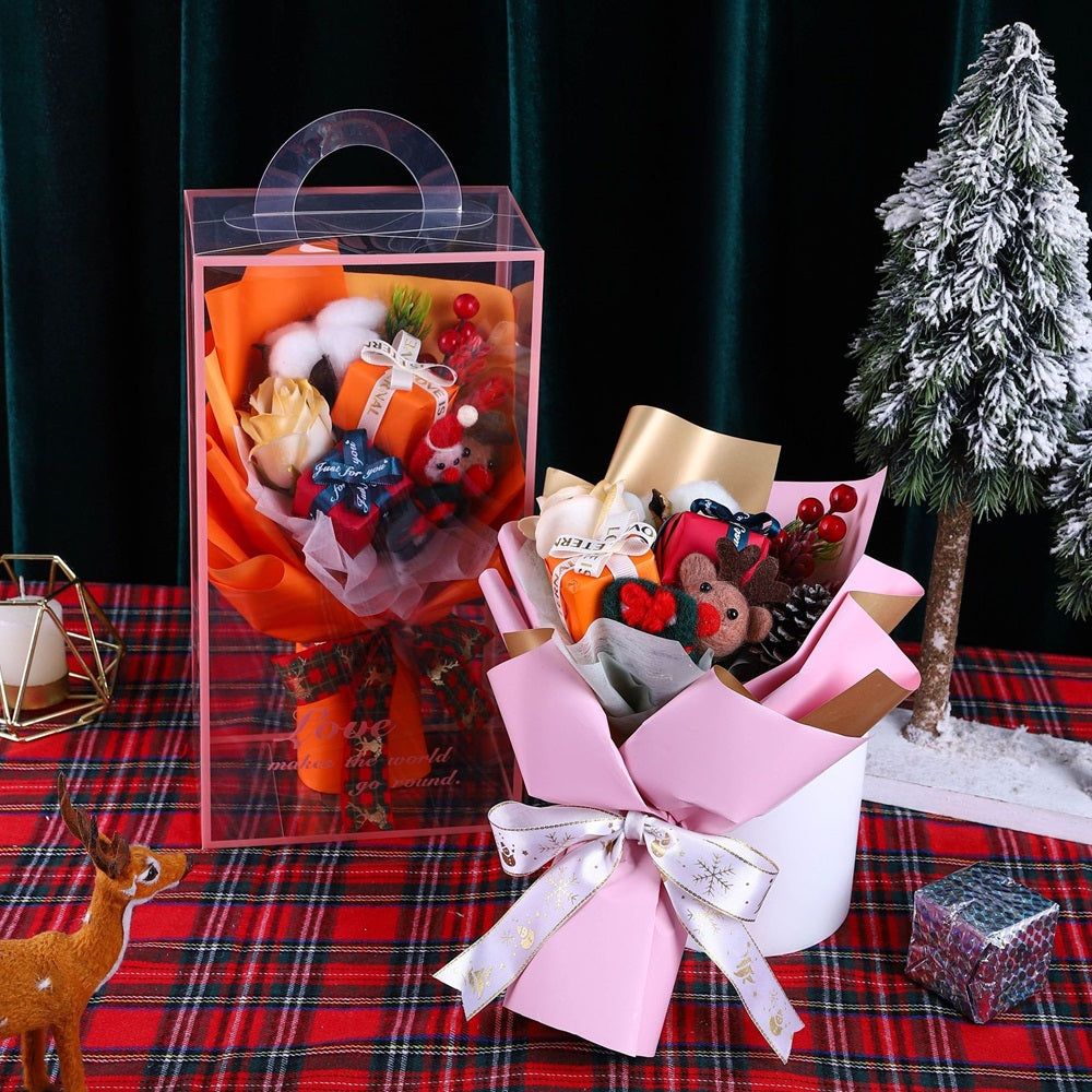 Christmas Plush Doll Bear Bouquet Romantic Toy Soap Flower Christmas Day Gift