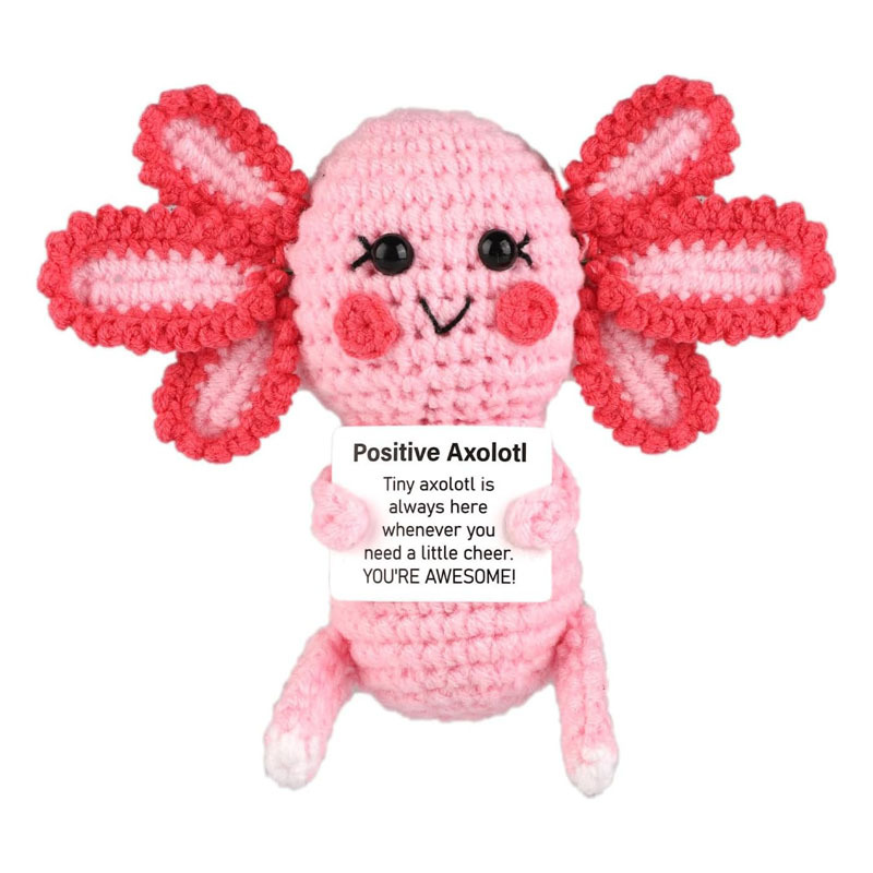 Pink Positive Axolotl Knitted Axolotl Positive Knitted Animals Crochet Axolotl Wool Crochet Doll for Inspirational Crochet Gifts Party Decoration