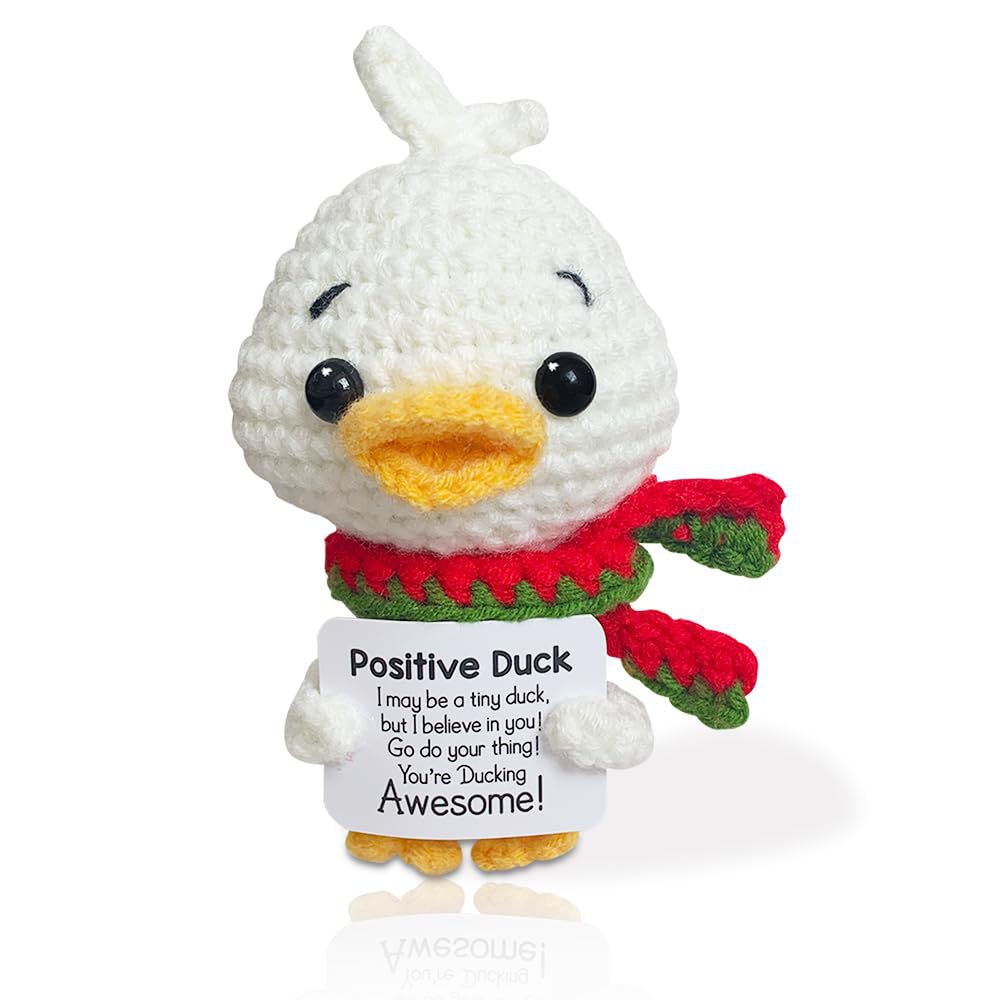 Emotional Support Crochet Knitting Duck Doll with Positive Card