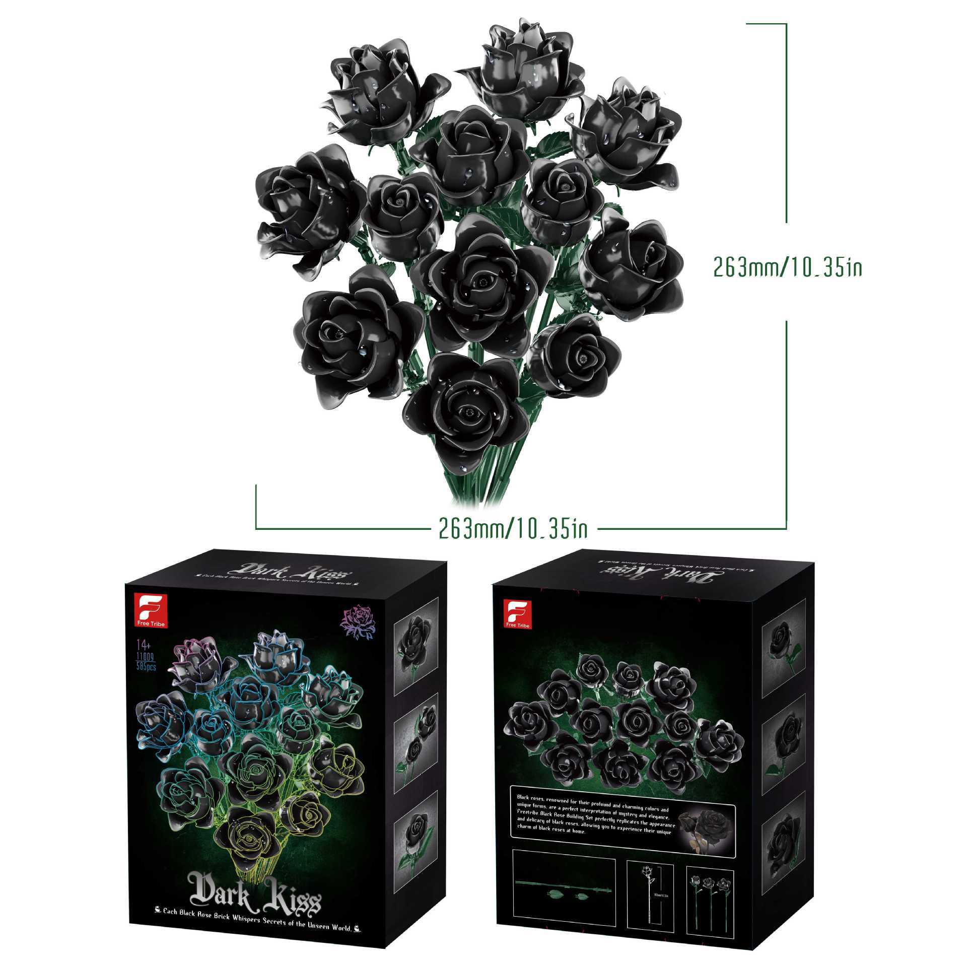 Black Rose Bouquet Building Blocks, Blue Enchantress Eternal Flower Toy Christmas Gift