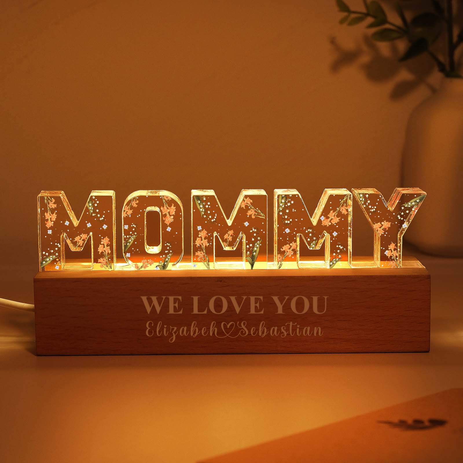 Custom Flower Printed LED Night Light Birth Month Flower Mother's Day Gift for Mom