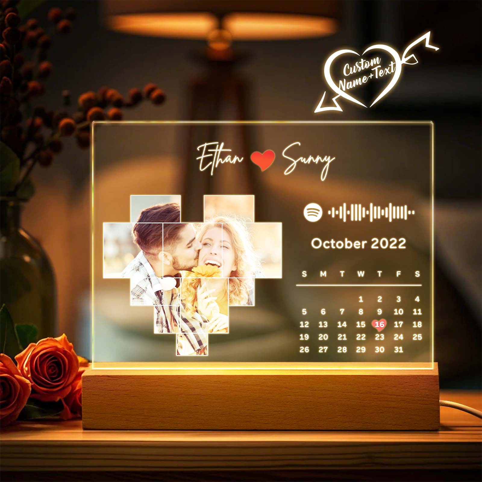 Personalized Spotify Calendar Acrylic Night Light Photo Decor Anniversary Gift For Couples