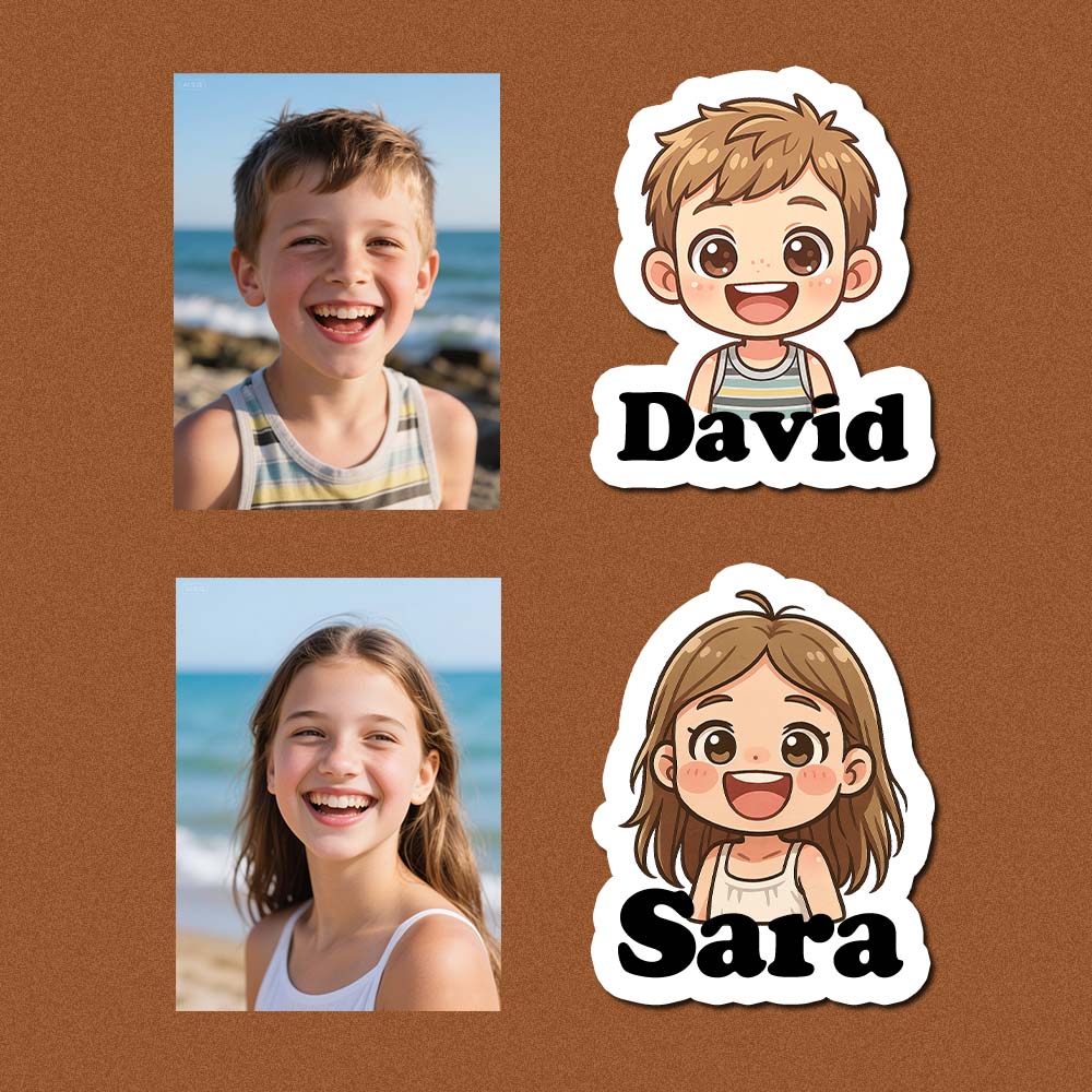 Custom Face Name Label Stickers Cartoon Style from Kid's Photo Back to School Gifts
