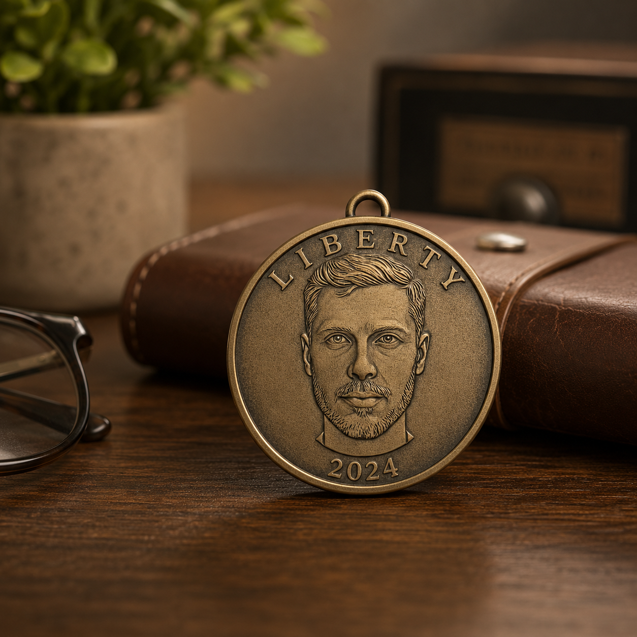 Custom 2D Portrait Coin From Photo, Personalized Engraved Keepsake Gift