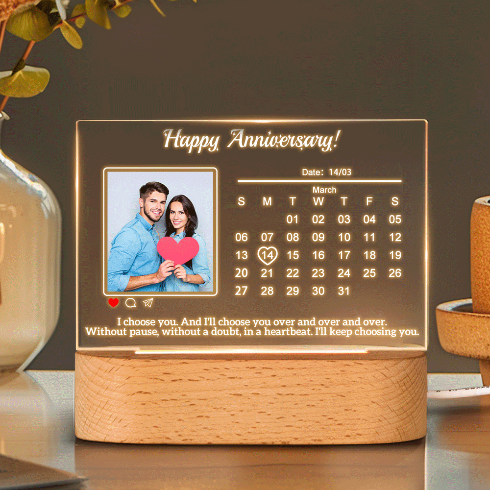 Anniversary Gifts Calendar Night Light Custom Photo Night Light Gifts for Couple