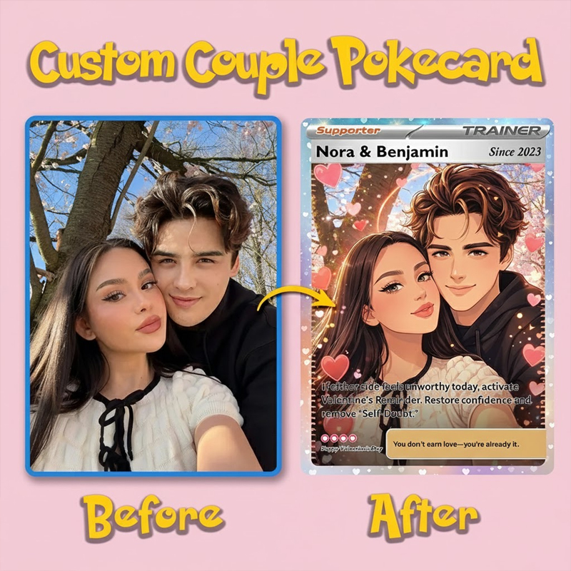 Personalised Couple Anime Supporter Trainer Card Pokecard - 
